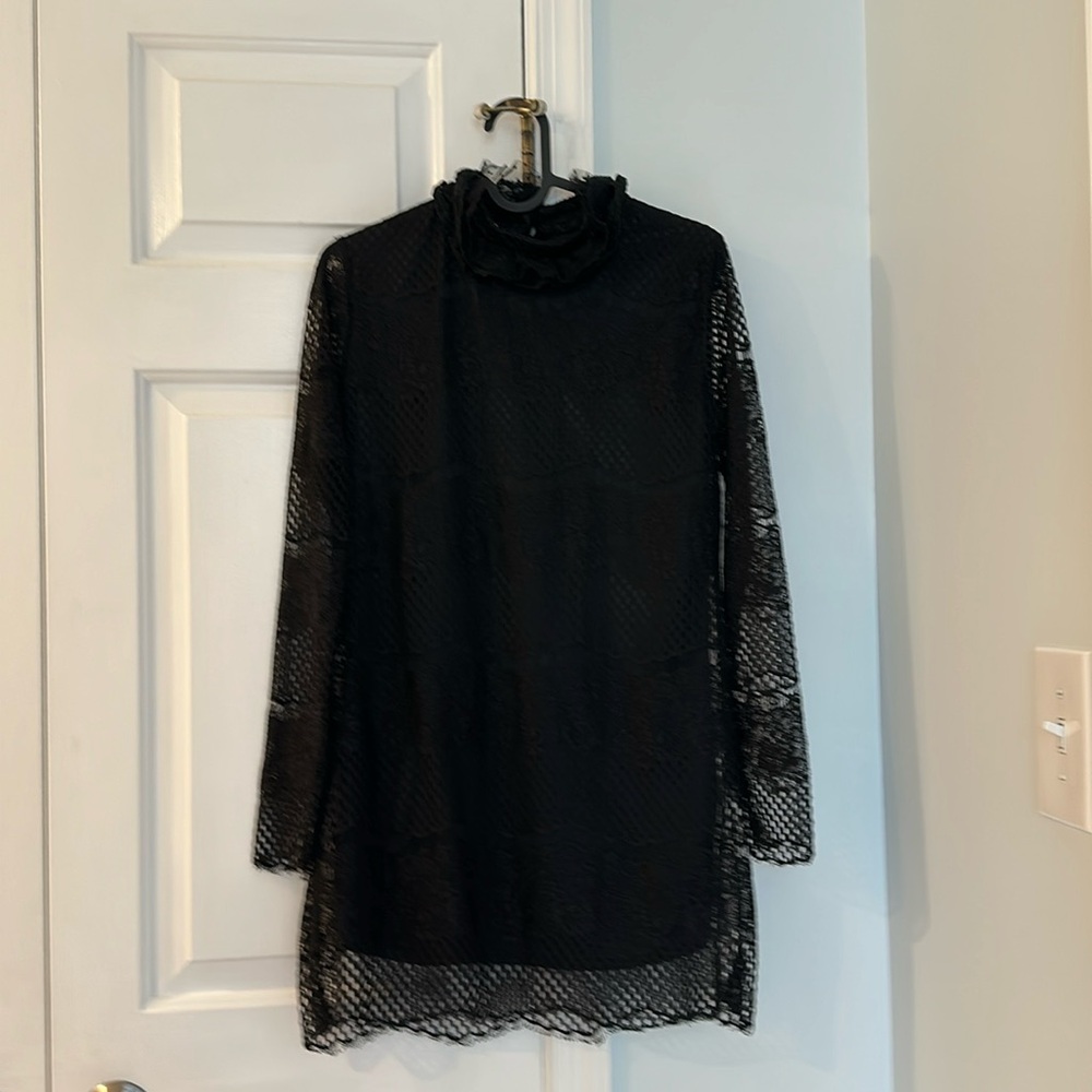 Cocktail Party Mini Black Lace Long Sleeves Dress